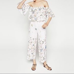 Zara White Floral Culotte Pants